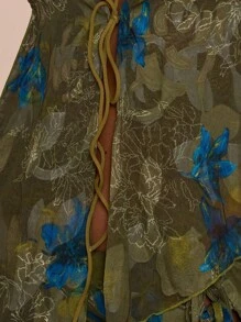 MUSERA Hochgeschlossenes asymmetrisches Bindeband-Vorderteil Blumen-Mesh Rückenausschnitt Top, süß für Urlaub, sexy für Festivals, elegant für Feiertage, Boho-Festival, süße Tops, Cowgirl, Ibiza, Weihnachten, elegant