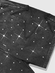 ROMWE MEN Street Life 男士夏季休闲街头斜纹布水钻抽绳腰短裤