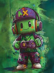 SHEIN Tween Boys Casual Creative Cartoon Colorful Game Console Block Person Pattern Printed Basic Short Sleeve T-Shirt Boys Tshirt Green Anime Shirt For Boys Graphic Tees For Boys Green Tshirt Summer Holiday - Multicolor - View 4