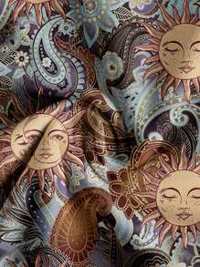 EMERY ROSE Áo sơ mi rộng rãi in hình trừu tượng cổ điển cỡ lớn và mặt trời, phù hợp cho kỳ nghỉ hè - Nhiều màu - Xem 4