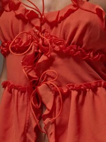 MUSERA Áo lưới hai dây cổ chữ V, viền bèo nhún, thích hợp cho mùa xuân, hè, Ibiza, Y2K, cô nàng cá tính, lễ hội, tiệc tùng, kỳ nghỉ, câu lạc bộ, dễ thương, áo đi chơi, ngày lễ. - trái cam - Xem 6