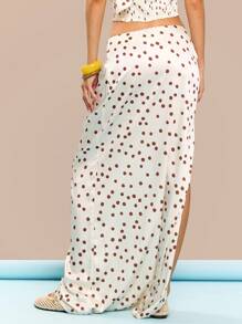 MUSERA Low Rise Side Split Polka Dot Maxi Skirt Summer Vacation Holiday Festival Cute Casual Elegant Tuscan Sun Beach Birthday Wedding Guest Wedding Party Easter - Coffee Brown - View 4