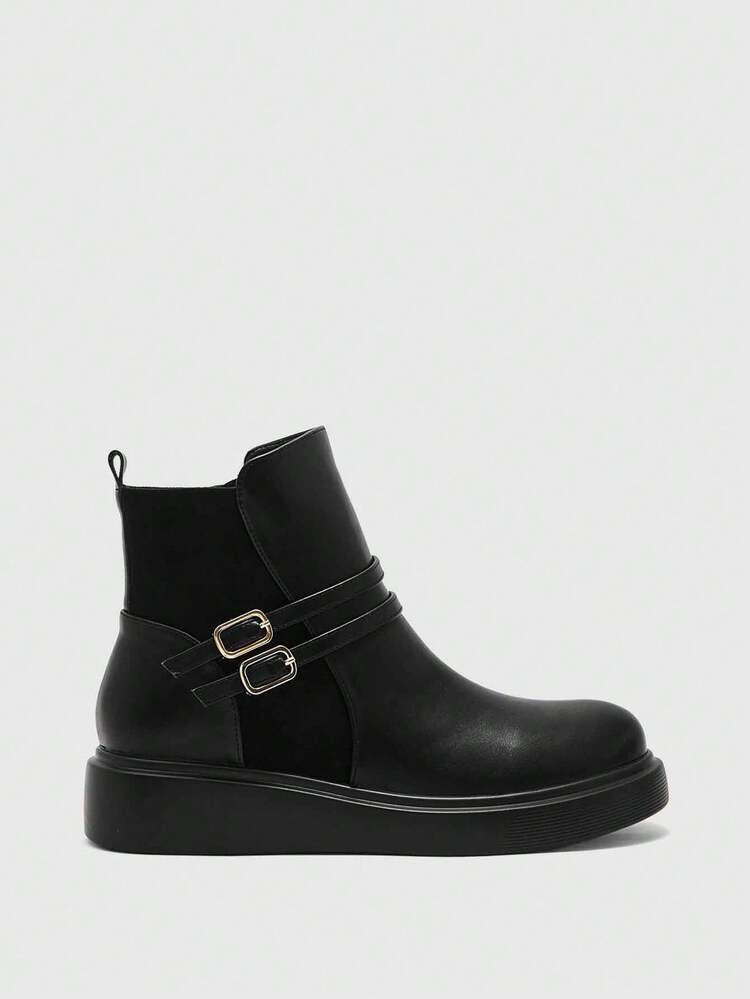 CUCCOO BIZCHIC Women's Fashion Black Platform Chunky Mid-Calf Boots