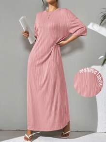 Mulvari Women's Solid Color Crew Neck Dolman Sleeve Maxi Loose Casual Dress, Spring/Summer, Maxi Dress Perfect For Beach/Casual/Vacation/Homewear