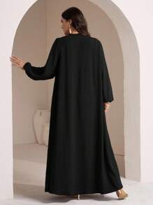 Veilorie Vestito largo con maniche a lanterna elegante e casual, in colore unito, per donne taglia curvy