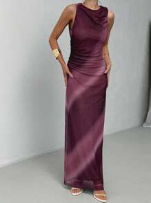 Aloruh Abito estivo da donna slim fit a maniche corte, con collo rotondo, stampa a tintura a spirale e pieghe