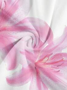 SHEIN MOD Áo thun bó sát hở vai không đối xứng, dây rút, thích hợp cho mùa hè, họa tiết hoa, họa tiết Hawaii - Nhiều màu - Xem 4