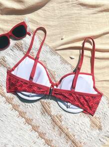 SHEIN Swim Lushore Nuevo top de bikini con tirantes de espagueti y sujetador de acero con estampado floral sexy, apropiado para vacaciones en la playa - Multicolor - Ver 3