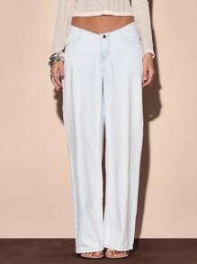 MUSERA Low Rise Curved Waistband Straight Leg Denim Jeans Summer Vacation Y2k 90's Streetstyle Cool Girl Holiday Casual Ibiza Spring - Blue - View 2