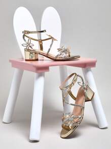 Mini mi 水晶镶嵌 3D 蝴蝶水钻粗跟香槟色礼服凉鞋|公主角色扮演高跟鞋 - 香檳色 - 查看 1