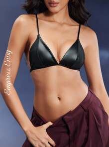 EmpressEnvy Sujetador sin espalda de piel sintética, Rave - Negro - Ver 1