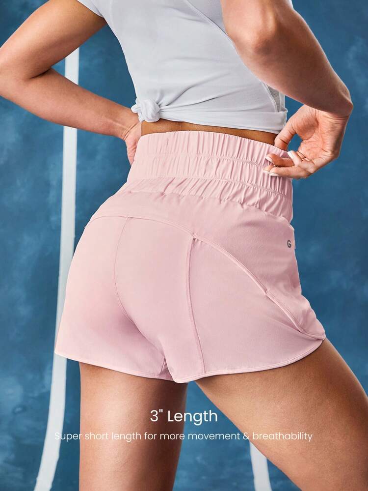 VitalSwift Ultra High-Rise Elastic Waist Ventilated Back Adjustable Drawstring Sports Shorts With Built-In Shorts Medium Impact Running Jogging Training Gym Workout
