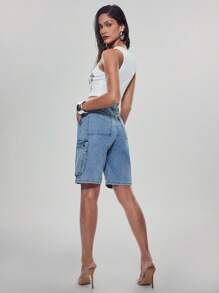 Denimoi Pantalones cortos de mezclilla cargo de uso casual con bolsillo lateral y cintura asimétrica para mujeres en verano