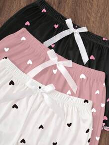 Dream Adore Conjunto de pijama de 3 piezas con estampado de corazones, incluyendo camiseta y pantalones cortos