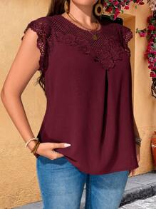 EMERY ROSE Plus Size Women Water-Soluble Lace Tunic Tops Dressy Blouses , Vacation Summer,Going Out Tops,Teacher Shirts