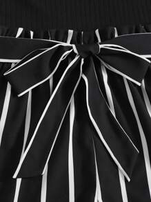 SHEIN Essnce Plus Striped Belted Tank Romper For Summer - Black and White - View 4