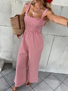 New Arrival Summer Fashion Elegant Plaid Jumpsuit With Suspender For Women