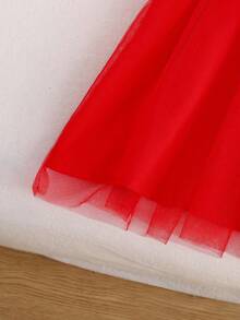 Girls' Elegant Ruffle Red Mesh Ruffled Long Sleeve Dress Fall Winter - Red - View 6