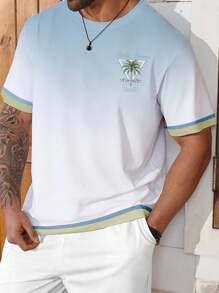 Manfinity RSRT maglietta da uomo taglie forti con stampa gradiente di palme, adatta per vacanze