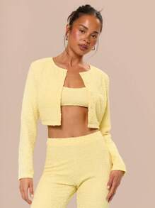 MUSERA 纹理短款上衣，适合度假、节日、休闲、优雅、托斯卡纳阳光、机场、秋季、返校、春夏等场合。 - 黃色 - 查看 1