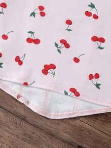 SHEIN Vintaside Kids Bộ 2 chiếc áo hai dây in họa tiết quả anh đào và quần short denim thêu cho bé gái tuổi mới lớn - Hồng - Xem 6