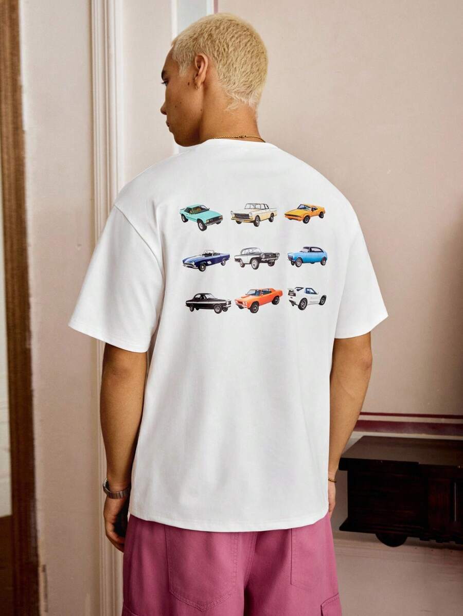 Manfinity VCAY 男士休闲常规款汽车印花 T 恤 - 白色 - 查看 1