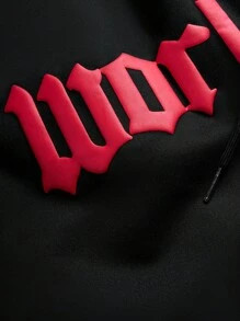 PAVTROS 男士字母与火焰印花抽绳腰袋宽松短裤 - 黑色 - 查看 5