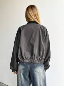 Aloruh Veste décontractée légère à col cranté, manches longues et fermeture éclair devant, style color block, pour l'automne/l'hiver pour femmes