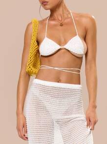 MUSERA Halterneck Crochet Bralette And Fitted Maxi Skirt Beach Birthday Cover Up Summer Vacation Holiday Festival Cute Casual Elegant Tuscan Sun