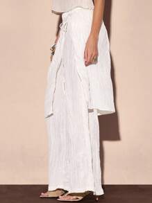 MUSERA 褶皱阔腿裙叠穿宽松长裤，打造夏日度假风，Y2K 90年代街头潮流酷女孩节日假日春季造型 - 黃色 - 查看 3