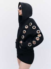 LYSMO Pull à capuche avant-gardiste cool pour femmes avec un design œil de poule ajouré