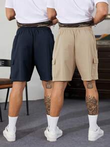Manfinity Homme 2 件男士宽松翻盖口袋抽绳腰短裤 - 彩色 - 查看 2