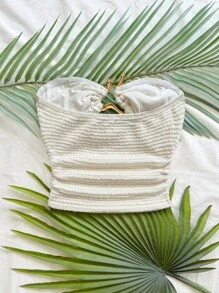 Soleia Blusa corta de punto acanalado y texturado de color albaricoque con decoración de botón metálico en forma de corazón hueco, silueta entallada, adecuado para fiesta, cita, té de la tarde, vacaciones en la playa, festival de música, carnaval, se puede usar como interior o exterior - Albaricoque - Ver 2