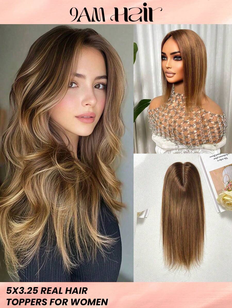 3.25*5 真人假发，适合头发稀疏的女性，蕾丝发片，夹式发片，12 英寸，巴黎风高光，浅金色 - S4/27/4 - 查看 1