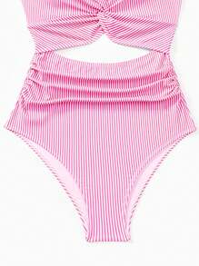 Swim Vcay Bộ đồ bơi một mảnh hở lưng thiết kế tua rua sọc hồng cho kỳ nghỉ lễ hội bãi biển dành cho nữ - Hồng - Xem 4