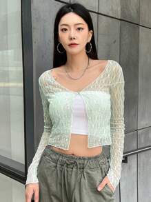 DAZY Transparante mesh top met sluiting met één knoop
