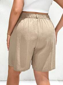 SHEIN Essnce Plus Size Moda Feminina Roupas de Verão Para Mulheres Roupas de Praia Para Mulheres Negócios Casual Mulher Roupas de Trabalho Mulheres Calças Largas Shorts de Cintura Alta Casual Deslocamento Férias Calças de Bolso Cáqui 5 Pontos, Calças de Linho Shorts Para Mulheres Calças Fluídas