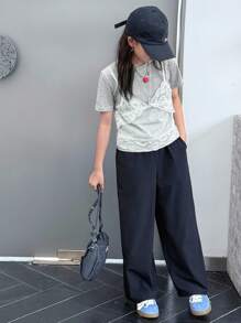 Dazy Kids Tween Girl Summer Outfit, Girls's Grey T-Shirt And Pant Set, Casual Streetwear Style Set - Grey - View 1