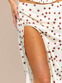 MUSERA Low Rise Side Split Polka Dot Maxi Skirt Summer Vacation Holiday Festival Cute Casual Elegant Tuscan Sun Beach Birthday Wedding Guest Wedding Party Easter - Coffee Brown - View 5