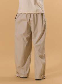 Musero Herren Gerade Bein Zweischichten Hose mit elastischem Kordelzug und Knopfdetails, für Frühling Sommer Urlaub