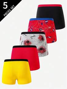 5pcs Pack Boys Cotton Colorful Spider Print Comfortable Briefs Kids Boxer Shorts Fall Winter
