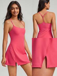 GLOWMODE FeatherFit™-Air Elevate A-Line Built-In Peekaboo Short Pocket Mini Slip Dress Low Impact Daily Summer Quick Dry Moisture Wicking - Coral Pink - View 10