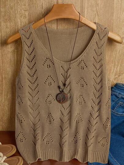 EMERY ROSE Maglie casual senza maniche a costine con scollo a V e design traforato, disponibili in taglie comode per donne