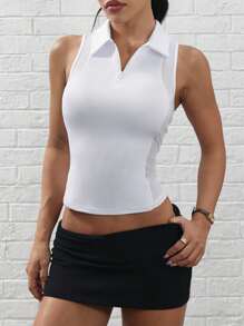 Easithlete Tricou polo sport pentru femei cu fermoar pe jumătate și guler polo contrastant, material tip plasă, primăvară-vară