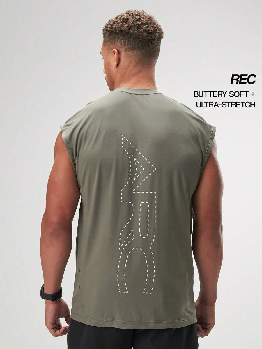 ARC Activewear Performance Cuttoff Tank Cap Sleeve Top T Shirt Gym Workout Muscle Tank - Grey - View 1
