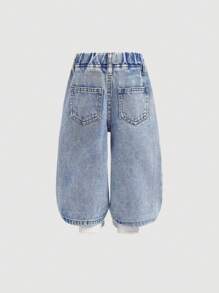 SHEIN Baby Mädchen süße rosa Schleife blaue Jeans weite Hose