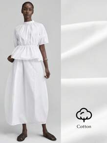 Ontre 2025 Autumn/Winter Women's Clothing, Suitable For Fall, Winter, Back To School, Halloween, Christmas, Business Casual, Vintage, Elegant, Versatile Basics, Nashville Attire, Beach Resort Wear, Club Outfits, Teacher Outfits, Country Music Festival, Streetwear, Scandinavian Style, Independence Day, Ruffle Sleeve Blouse And Skirt 2 Pieces Set - White - View 2