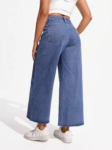 SHEIN Unity Casual Relaxed Fit Washed Wide Leg Jeans Y2k - Medium Wash - View 2
