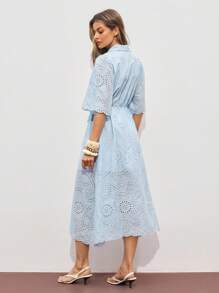 ATUI Studio 女式节日烧花刺绣泡泡袖单排扣衬衫裙