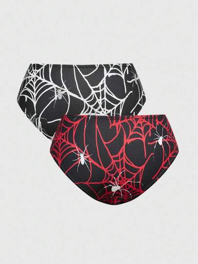 Goth 3pcs/Set Dark Gothic Spider Print Bikini Briefs